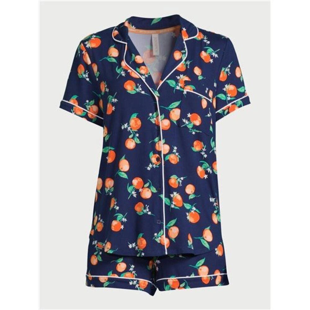 Women’s Short Sleeve Notch Collar Top and Shorts Knit Pajama Set - Picture 6 of 6